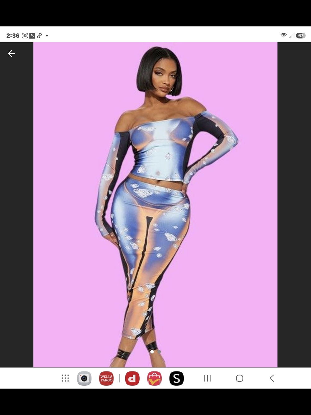 Fashion Nova Blue and Orange Metallic Off-Shoulder Two-Piece Dress